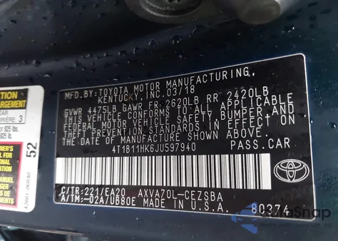 2018 Toyota Camry Se z USA, uszkodzony, nr VIN 4T1B11HK6JU597940